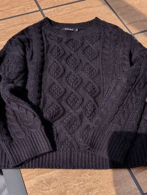 Anrabess Men’s Black Cable Crewneck Sweater